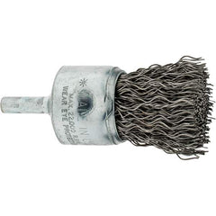 Weiler - 1" Brush Diam, Crimped, End Brush - 1/4" Diam Shank, 20,000 Max RPM - Exact Tool & Supply
