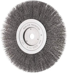 Weiler - 8" OD, 5/8" Arbor Hole, Crimped Steel Wheel Brush - 3/4" Face Width, 1-1/2" Trim Length, 0.014" Filament Diam, 4,500 RPM - Exact Tool & Supply