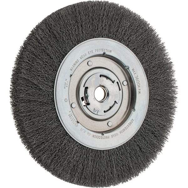 Weiler - 10" OD, 3/4" Arbor Hole, Crimped Steel Wheel Brush - 1-1/8" Face Width, 1-7/8" Trim Length, 0.014" Filament Diam, 3,600 RPM - Exact Tool & Supply