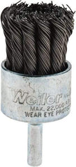 Weiler - 1-1/8" Brush Diam, Knotted, End Brush - 1/4" Diam Shank, 22,000 Max RPM - Exact Tool & Supply
