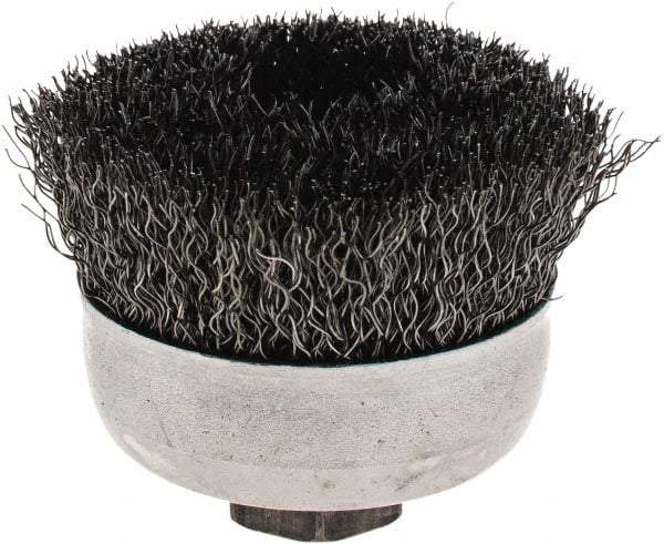 Weiler - 2-3/4" Diam, 5/8-11 Threaded Arbor, Steel Fill Cup Brush - 0.014 Wire Diam, 1" Trim Length, 14,000 Max RPM - Exact Tool & Supply