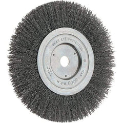 Weiler - 7" OD, 5/8" Arbor Hole, Crimped Steel Wheel Brush - 1" Face Width, 2" Trim Length, 0.014" Filament Diam, 6,000 RPM - Exact Tool & Supply