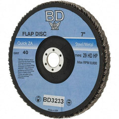 Value Collection - 40 Grit, 7" Disc Diam, 7/8" Center Hole, Type 29 Zirconia Alumina Flap Disc - Arbor Attaching System, Coated - Exact Tool & Supply