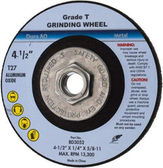 Value Collection - 24 Grit, 4-1/2" Wheel Diam, 1/4" Wheel Thickness, Type 27 Depressed Center Wheel - Aluminum Oxide, U Hardness, 13,300 Max RPM - Exact Tool & Supply