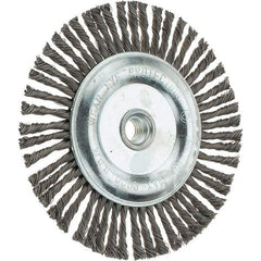 Weiler - 6-1/2" OD, 5/8-11 Arbor Hole, Stringer Bead Steel Wheel Brush - 3/16" Face Width, 1-1/8" Trim Length, 0.02" Filament Diam, 9,000 RPM - Exact Tool & Supply