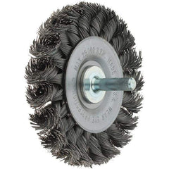 Weiler - 3" OD, 1/4" Shank Diam, Knotted Steel Wheel Brush - 3/8" Face Width, 5/8" Trim Length, 0.014" Filament Diam, 25,000 RPM - Exact Tool & Supply
