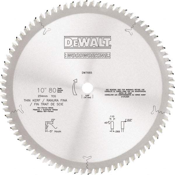 DeWALT - 10" Diam, 5/8" Arbor Hole Diam, 80 Tooth Wet & Dry Cut Saw Blade - Tungsten Carbide-Tipped, Standard Round Arbor - Exact Tool & Supply