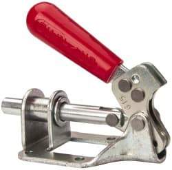 De-Sta-Co - 300 Lb Load Capacity, Flanged Base, Carbon Steel, Standard Straight Line Action Clamp - 4 Mounting Holes, 0.22" Mounting Hole Diam, 0.44" Plunger Diam, Straight Handle - Exact Tool & Supply