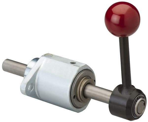 De-Sta-Co - 3,000 N Capacity, M6 Plunger, 12mm Plunger Diam, Flange Mt, One Hand, Hand Lever Actuation, Variable Stroke Straight Line Action Clamp - 45mm Max Rapid Stroke, 3mm Max Clamping Stroke, 6.5mm Mt Hole Diam, 68mm Overall Height, 153mm OAL - Exact Tool & Supply