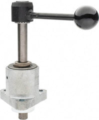 De-Sta-Co - 9,000 N Capacity, M8 Plunger, 16mm Plunger Diam, Flange Mt, One Hand, Hand Lever Actuation, Variable Stroke Straight Line Action Clamp - 60mm Max Rapid Stroke, 4mm Max Clamping Stroke, 9mm Mt Hole Diam, 73mm Overall Height, 196mm OAL - Exact Tool & Supply