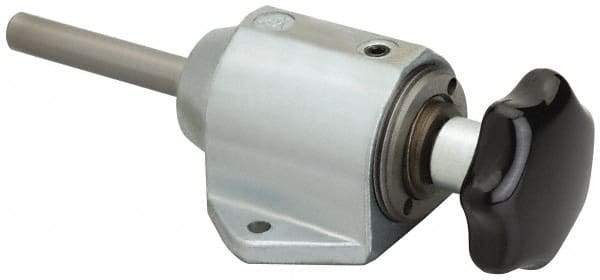 De-Sta-Co - 1,490.15 N Capacity, M5 Plunger, 8mm Plunger Diam, Foot Mt, One Hand, Hand Wheel Actuation, Variable Stroke Straight Line Action Clamp - 40mm Max Rapid Stroke, 2.5mm Max Clamping Stroke, 4.5mm Mt Hole Diam, 56mm Overall Height, 128mm OAL - Exact Tool & Supply