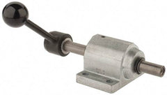 De-Sta-Co - 9,000 N Capacity, M8 Plunger, 16mm Plunger Diam, Foot Mt, One Hand, Hand Lever Actuation, Variable Stroke Straight Line Action Clamp - 60mm Max Rapid Stroke, 4mm Max Clamping Stroke, 9mm Mt Hole Diam, 90mm Overall Height, 196mm OAL - Exact Tool & Supply