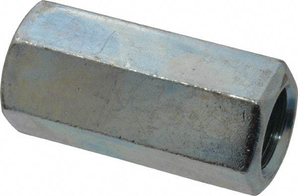 Value Collection - 3/4-10 UNC, 2-1/4" OAL Steel Standard Coupling Nut - Zinc-Plated Finish, 1" Width Across Flats - Exact Tool & Supply