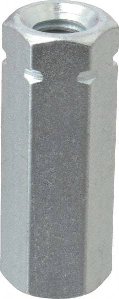 Made in USA - 3/8-16 UNC, 1-3/4" OAL Steel Standard Coupling Nut - Zinc-Plated Finish, 5/8" Width Across Flats - Exact Tool & Supply