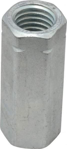 Made in USA - 5/8-11 UNC, 2-1/8" OAL Steel Standard Coupling Nut - Zinc-Plated Finish, 13/16" Width Across Flats - Exact Tool & Supply