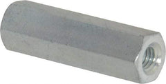 Made in USA - M6x1.00 Metric Coarse, 1-1/2" OAL Steel Standard Coupling Nut - Zinc-Plated Finish, 7/16" Width Across Flats - Exact Tool & Supply