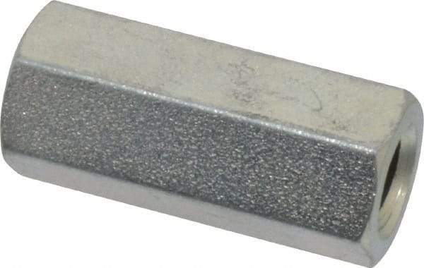 Made in USA - M10x1.50 Metric Coarse, 1-1/2" OAL Steel Standard Coupling Nut - Zinc-Plated Finish, 5/8" Width Across Flats - Exact Tool & Supply