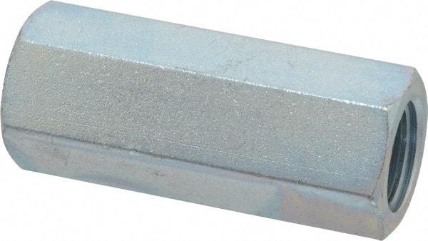 Made in USA - 5/8-11 UNC, 2-1/8" OAL Steel Standard Coupling Nut - Zinc-Plated Finish, 13/16" Width Across Flats - Exact Tool & Supply