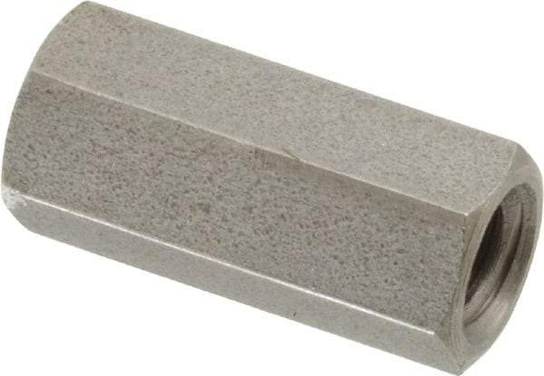 Made in USA - 1/4-20 UNC, 7/8" OAL Stainless Steel Standard Coupling Nut - 3/8" Width Across Flats - Exact Tool & Supply