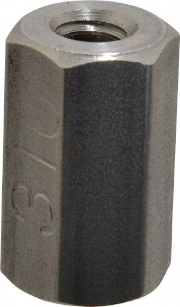 Made in USA - 1/4-20 UNC, 7/8" OAL Stainless Steel Standard Coupling Nut - 1/2" Width Across Flats - Exact Tool & Supply