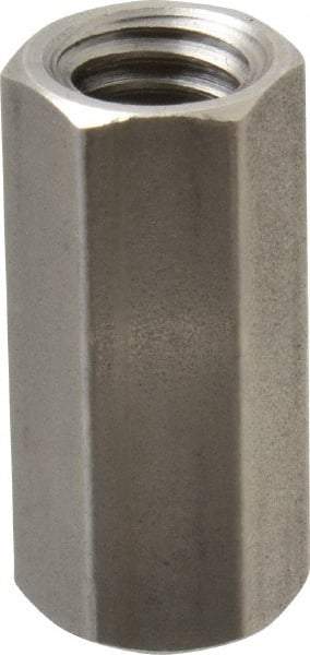 Made in USA - 3/8-16 UNC, 1-1/8" OAL Stainless Steel Standard Coupling Nut - 1/2" Width Across Flats - Exact Tool & Supply