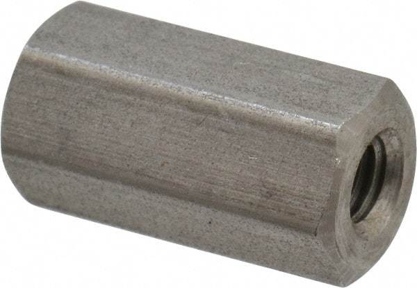 Made in USA - #10-32 UNF, 3/4" OAL Stainless Steel Standard Coupling Nut - 3/8" Width Across Flats - Exact Tool & Supply