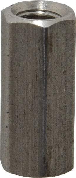 Made in USA - 1/4-28 UNF, 7/8" OAL Stainless Steel Standard Coupling Nut - 3/8" Width Across Flats - Exact Tool & Supply