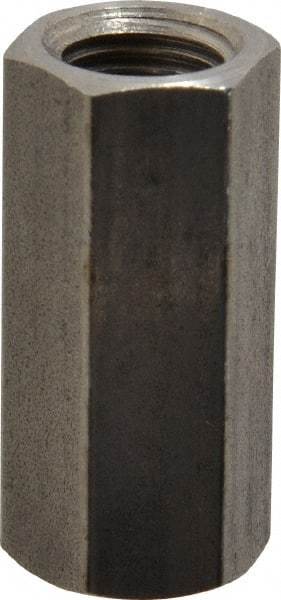 Made in USA - 3/8-24 UNF, 1-1/8" OAL Stainless Steel Standard Coupling Nut - 1/2" Width Across Flats - Exact Tool & Supply