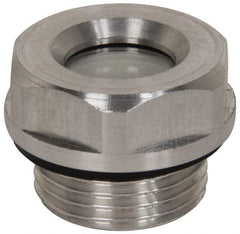 J.W. Winco - M26x1.5 Thread, 30mm Distance Across Flats, Aluminum Oil Level Sight Glasses - 32mm Flange Diameter, 8mm Head Height, 9mm Length Under Head - Exact Tool & Supply