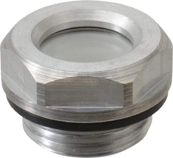 J.W. Winco - M20x1.5 Thread, 23mm Distance Across Flats, Aluminum Oil Level Sight Glasses - 26mm Flange Diameter, 7.5mm Head Height, 8.5mm Length Under Head - Exact Tool & Supply