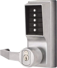 Kaba Access - Combination Entry Lever Lockset with Key Override - 2-3/4" Back Set, No Cylinder, Zamak3, Satin Chrome Finish - Exact Tool & Supply