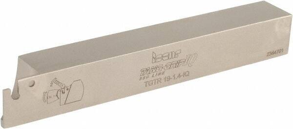 Iscar - External Thread, 0.5906" Max Depth of Cut, 1.4mm Min Groove Width, 140mm OAL, Right Hand Indexable Grooving Cutoff Toolholder - 3/4" Shank Height x 3/4" Shank Width, TAG Insert Style, TGT Toolholder Style, Series Tang-Grip - Exact Tool & Supply