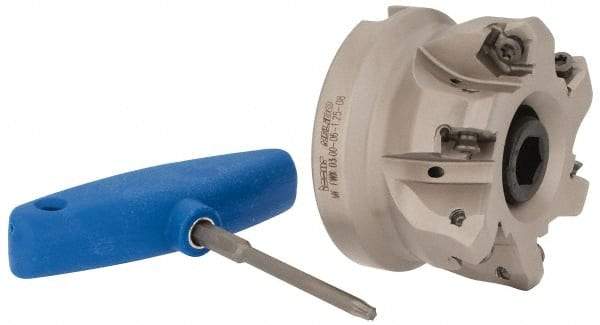 Iscar - 2.398" Cut Diam, 1-1/4" Arbor Hole, 0.138" Max Depth of Cut, 30° Indexable Chamfer & Angle Face Mill - 6 Inserts, H600 WXCU 08 Insert, Right Hand Cut, 6 Flutes, Through Coolant, Series Helido - Exact Tool & Supply