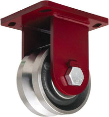Hamilton - 6" Diam x 3" Wide, Iron Rigid Caster - 4,500 Lb Capacity, Top Plate Mount, 6-1/2" x 7-1/2" Plate, Tapered Roller Bearing - Exact Tool & Supply