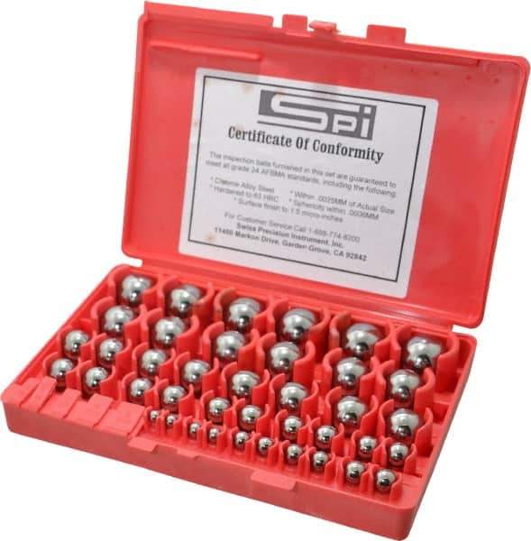 SPI - 1 to 25mm Diameter, Chrome Steel, Gage Ball Set - 0.0001 Inch Tolerance, Grade 24 Accuracy, 25 Pairs - Exact Tool & Supply