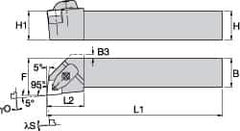 Kennametal - DWLN, Right Hand Cut, 5° Lead Angle, 3/4" Shank Height x 3/4" Shank Width, Negative Rake Indexable Turning Toolholder - 4-1/2" OAL, WN..33. Insert Compatibility, Series Kenclamp - Exact Tool & Supply