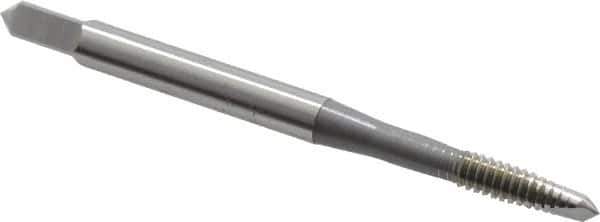 OSG - #8-32 UNC, 2 Flute, Bright Finish, High Speed Steel Spiral Point Tap - Plug Chamfer, Right Hand Thread, 2-1/8" OAL, 3/4" Thread Length, 0.168" Shank Diam, Series 105 - Exact Tool & Supply