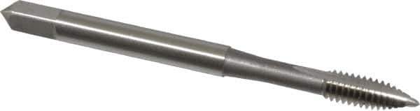 OSG - #8-32 UNC, 2 Flute, Bright Finish, High Speed Steel Spiral Point Tap - Plug Chamfer, Right Hand Thread, 2-1/8" OAL, 3/4" Thread Length, 0.168" Shank Diam, 2B Class of Fit, Series 105 - Exact Tool & Supply