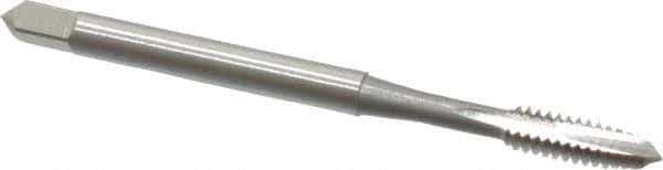 OSG - #6-32 UNC, 2 Flute, Bright Finish, High Speed Steel Spiral Point Tap - Plug Chamfer, Right Hand Thread, 2" OAL, 11/16" Thread Length, 0.141" Shank Diam, Series 105 - Exact Tool & Supply