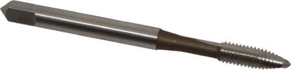 OSG - #10-32 UNF, 2 Flute, Bright Finish, High Speed Steel Spiral Point Tap - Plug Chamfer, Right Hand Thread, 2-3/8" OAL, 7/8" Thread Length, 0.194" Shank Diam, Series 105 - Exact Tool & Supply