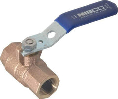 NIBCO - 1/2" Pipe, Full Port, Bronze Standard Ball Valve - 2 Piece, Inline - One Way Flow, FNPT x FNPT Ends, Lever Handle, 600 WOG, 150 WSP - Exact Tool & Supply