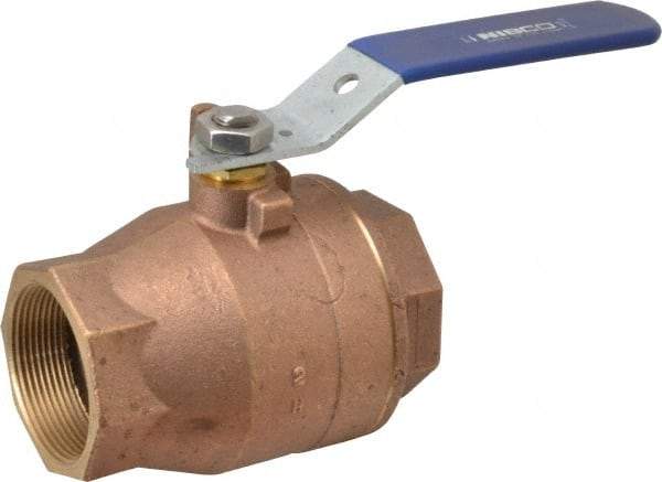 NIBCO - 2" Pipe, Full Port, Bronze Standard Ball Valve - 2 Piece, Inline - One Way Flow, FNPT x FNPT Ends, Lever Handle, 600 WOG, 150 WSP - Exact Tool & Supply