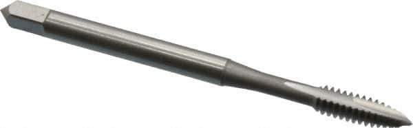 OSG - #6-32 UNC, 2 Flute, Bright Finish, High Speed Steel Spiral Point Tap - Plug Chamfer, Right Hand Thread, 2" OAL, 11/16" Thread Length, 0.141" Shank Diam, Series 105 - Exact Tool & Supply