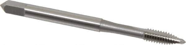 OSG - #8-32 UNC, 2 Flute, Bright Finish, High Speed Steel Spiral Point Tap - Plug Chamfer, Right Hand Thread, 2-1/8" OAL, 3/4" Thread Length, 0.168" Shank Diam, Series 105 - Exact Tool & Supply