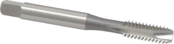 OSG - 1/4-20 UNC, 2 Flute, Bright Finish, High Speed Steel Spiral Point Tap - Bottoming Chamfer, Right Hand Thread, 2-1/2" OAL, 1" Thread Length, 0.255" Shank Diam, 3B Class of Fit, Series 105B - Exact Tool & Supply