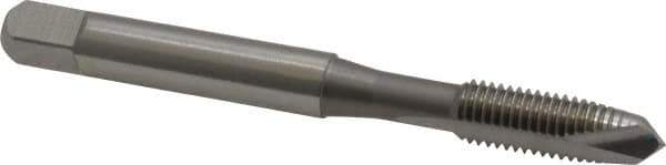 OSG - 1/4-28 UNF, 2 Flute, Bright Finish, High Speed Steel Spiral Point Tap - Plug Chamfer, Right Hand Thread, 2-1/2" OAL, 1" Thread Length, 0.255" Shank Diam, 2B Class of Fit, Series 105 - Exact Tool & Supply