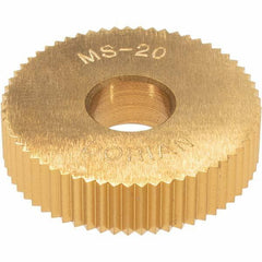 Dorian Tool - 1" Diam, 90° Tooth Angle, 20 TPI, Standard (Shape), Cut Type High Speed Steel Straight Knurl Wheel - 5.99mm Face Width, 5/16" Hole, Circular Pitch, TiN Finish, Series M - Exact Tool & Supply