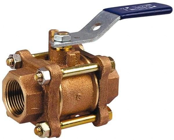 NIBCO - 1-1/2" Pipe, Full Port, Bronze Standard Ball Valve - 3 Piece, Inline - One Way Flow, FNPT x FNPT Ends, Locking Lever Handle, 600 WOG, 150 WSP - Exact Tool & Supply
