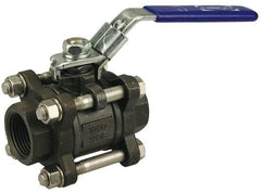NIBCO - 3/4" Pipe, Full Port, Carbon Steel Standard Ball Valve - 3 Piece, Inline - One Way Flow, FNPT x FNPT Ends, Locking Lever Handle, 1,000 WOG - Exact Tool & Supply