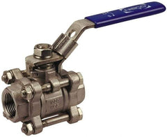 NIBCO - 1-1/2" Pipe, Full Port, Carbon Steel Standard Ball Valve - 3 Piece, Inline - One Way Flow, FNPT x FNPT Ends, Locking Lever Handle, 1,000 WOG - Exact Tool & Supply